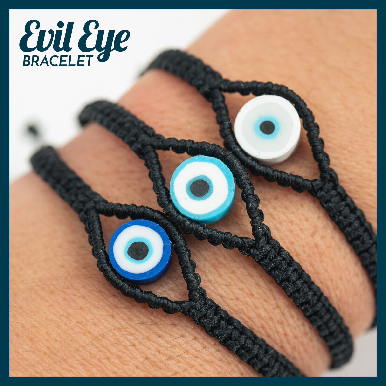 Black Evil Eye Macrame Bracelet, Good Luck Gift Protection,Nazar, Greek Mati