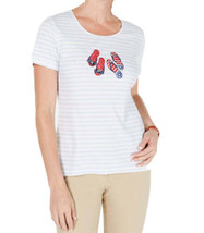 Karen Scott Womens Petite Striped Graphic T-Shirt Petite/X-Small Indigo - £16.97 GBP