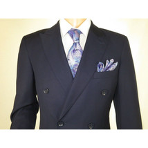 Men Apollo King Double Breasted Suit Classic Peak Lapel Pleated DM22 Navy Blue image 6