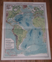 1908 Antique Physical Map Of Atlantic Oc EAN / Oc EAN Depths America Europe Africa - £20.92 GBP