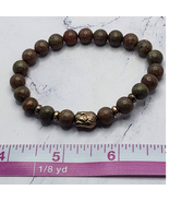 Natural Coffee Colored With Gold Accents Buddha Themed Beaded Bracelet - £9.31 GBP