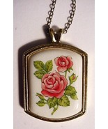 Vintage AVON Guilloche Pink Enamel Rose Pendant on Chain - $55.00
