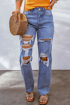 Sky Blue Heavy Destroyed Big Hole Boyfriend Jeans - £42.92 GBP