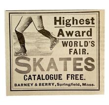 Barney &amp; Berry Ice Skates Worlds Fair 1894 Advertisement Victorian 4 ADB... - $19.99