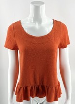 Postmark Anthropologie Peplum Top Sz S Orange Ruffle Short Sleeve Blouse Womens - £19.49 GBP
