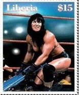 2000 wwf Chyna Got chair ready Liberia $15 wrestling stamp Buy now at sm... - £1.48 GBP