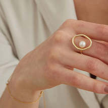 Hallie ~ Dainty Gold Pearl Ring - £18.80 GBP