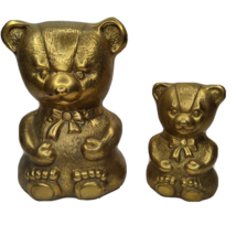 LOT of 2 Vintage Brass Teddy Bears Heavy Solid Metal Mid Century Figurine Statue - $49.49