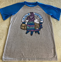 Fortnite Boys Gray Blue Loot Llama Short Sleeve Pajama Shirt XL 16 - £9.61 GBP