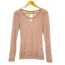 BKE Women&#39;s size Small Long Sleeved Stretch Lace Top Vintage Rose Pink Sequins - £18.08 GBP