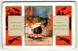 Halloween Postcard Whitney Pixies Green Hair Bats Black Cat Embossed Ant... - $129.83