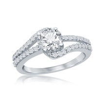 Sterling Silver Round Double Band CZ Engagement Ring - £31.13 GBP