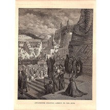 Wood Cut Book Plate Print Artaxerxes Granting Liberty To The Jews 1800&#39;s - £43.85 GBP