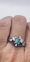 Vintage Green Emerald Deco Ring 925 Sterling Silver Size 7 - £106.82 GBP