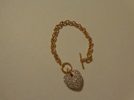 Gold Tone Heart Bracelet with Bling Sparkling - £3.63 GBP