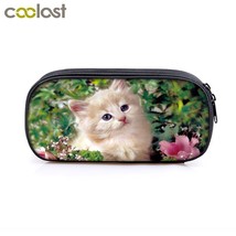 Cute cat print school pencil bag for girls boy pencil box canvas pen bag kawaii black thumb200