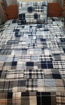 Pottery Barn Kids Madras Quilt Twin Size Blue Plaid Patchwork &amp; Sham PBK - £120.70 GBP