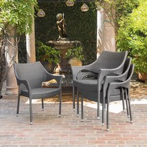Mirage Outdoor Wicker Stacking Chairs, 4-Piece Set, Grey By Christopher Knight - £489.09 GBP