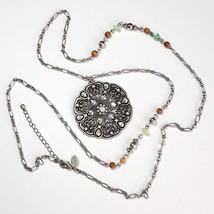 AEO American Eagle Long Silver Tone Boho Necklace w/ Round Pendant - $15.00