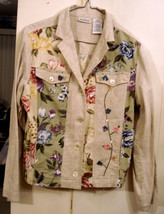 White Stag Linen Blend Jacket Medium Button Front Shirt Embellished Cottage Chic - £27.65 GBP