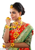 Artificial Flower Yellow Haldi Jewellery Set Floral jewelry for Wedding/Party/Br - £16.83 GBP