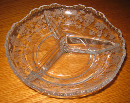 Elegant Etched Glass Cambridge Rose Point 3 Part Divided Relish Dish 6.5&quot; - £14.34 GBP