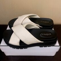 Vionic Vesta White Pebbled Leather Crisscross Platform Slide Sandals Wom... - $59.39