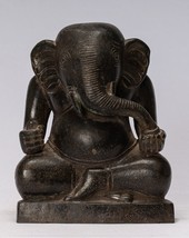 Ganesh Statue - Antique Cham Style Seated Bronze Ganesha 20cm/8&quot; - £485.06 GBP