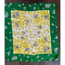 VTG Silk Floral Daisy Print Scarf Green Yellow Retro - £13.40 GBP