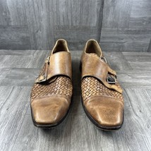 Mercanti Fiorentini Shoes Mens 9.5 M Woven Leather Monk Strap Brown Italy - $40.21