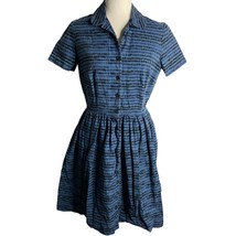 Sugardale Retro Pinup Shirt Dress L Blue Short Sleeves Buttons Pockets L... - $93.29