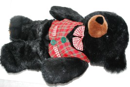 Jc Penney 24&quot; Black Teddy Bear Stuffed Animal Christmas Plush Plaid Vest Nwot - £35.24 GBP