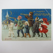 Postcard New Year Children Trumpet Horns Bernhardt Wall Poth&#39;s Beer Antique 1909 - £7.81 GBP