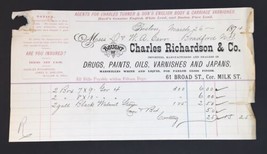 1874 Billhead Charles Richardson &amp; Co Drugs Paints Oils Varnishes Japans... - $15.00