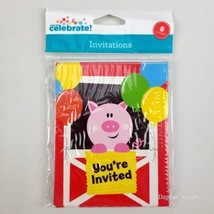 Way To Celebrate! Invitations 8 Pack  Barn Pig Animals Invite Cards Kids 5x4&quot;  - £7.04 GBP