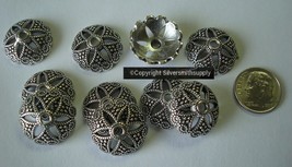 Bead Caps HUGE Filigree 10pcs Silver plated zinc spacer beading supplies FPS156 - £3.90 GBP