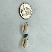 Upcycled Cowrie Seashell and Faux Turquoise Beaded Pendant - £5.44 GBP