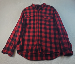Faded Flory Button Down Shirt mens Large Red Black Plaid Flannel 100% Cotton - £11.13 GBP