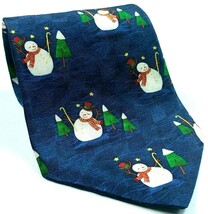 Hallmark Holiday Traditions Snowman Christmas Trees Novelty Silk Necktie - $11.29