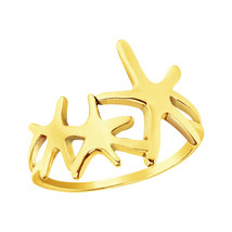 Tropical Three Starfish Gold Plated Over Sterling Silver Band Ring-9 - £12.65 GBP
