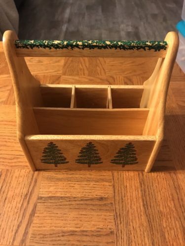 Wooden Christmas Utensil Caddy-VERY RARE VINTAGE-SHIPS SAME BUSINESS DAY - $39.48