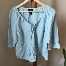 Lane Bryant Light Blue Linen Rayon Half Sleeve Lace Up Tunic Top Shirt 1... - £15.02 GBP