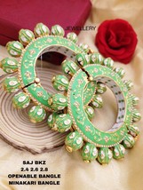 Bollywood Indian Gold Plated Enameled Mint Green Bangle Bracelet Kundan Jewelry - £66.59 GBP