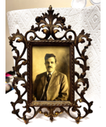 Antique Photo Frame Feathery Scrolls Standing 11 3/4&quot; Tall Holds 5 1/8 x... - $64.35