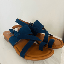 Franco Sarto Gia Strappy Leather Sandal, Flat Adjustable, Navy Blue, Siz... - $64.52