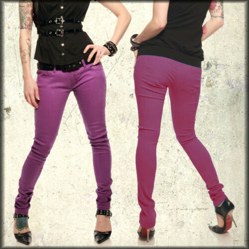 Primary image for Lip Service Rock N Roll Skull Womens Junkie Skinny Jeans Purple $100 NEW 25-30