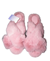 Stars Above Pink Faux Fur Crisscross Slide Slippers Women&#39;s XL 11-12 - £11.78 GBP