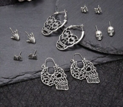 Gothic Skulls Earrings 6 PAIR Middle Finger Spider Bats Mix-n-Match Earrings NWT - $12.50