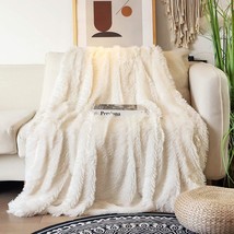 Fluffy Cozy Plush Fleece Comfy Microfiber Blanket For Couch Sofa Bed, Cream - £32.41 GBP