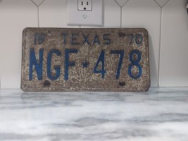 Vintage 70s 1970 Texas White License Plate Blue Letters Numbers NGF 478  - £10.28 GBP